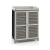 Grey Solid Wood Patio Storage Cabinet Garden Potting Bench Table with Metal Top