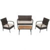 4 Pieces Patio Cushioned Wicker Conversation Set with Acacia Wood Tabletop