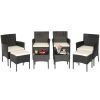 8 Pieces Patio Wicker Conversation Set with 2 Coffee Tables and 2 Ottomans