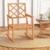 Teak Wood Rocking Chair Oversized Porch Rocker with Backrest and Slatted Seat