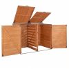 Outdoor Solid Wood Trash Can Garbage Bin Storage Shed - Holds 2 Trash Bins