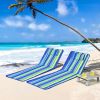 3 Pieces Beach Lounge Chair Mat Set 2 Adjustable Lounge Chairs with Table Stripe-Green