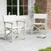 Folding Director Chair with Acacia Wood Frame and Machine Washable Oxford Fabric-Off White
