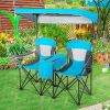 Portable Folding Camping Canopy Chairs with Cup Holder-Blue