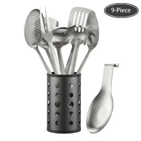 McCook Stainless Steel Kitchen Utensil Set- MC60 Cooking Utensils for Kitchen, 9-Piece Kitchen Turner, Serving Spoon, Ladle, Skimmer Spoons, Fork, Pas
