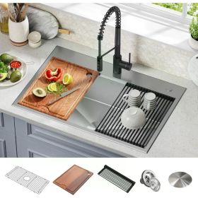 33-in Kitchen Sink with Accessories Workstation, Drop-In 16 Gauge Stainless Steel Single Bowl Kitchen Sink