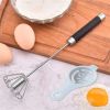 Stainless Steel Push Whisk - Easy to Use Manual Hand Mixer & Plunger Whisk - Make Froth, Foam & Whipped Cream - Semi Auto Egg Beater Plastic Tip Won't