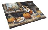 NEW English Bulldog Fall Kitchen Pumpkins Glass Cutting Board Decorative Tempered Glass Kitchen Cutting and Serving Board Large Size Chopping Board