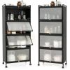 Kitchen Cabinet, Mobile Microwave Stand with Flip-up, Freestanding Bakers Rack with 4 Rolling Casters, 5-Tier Kitchen Cabinet