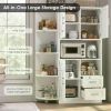60.4" Kitchen Storage Cabinet, Freestanding Kitchen Shelves with Doors and Shelves, Dining Sideboard with Microwave Shelf, White
