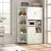 60.4" Kitchen Storage Cabinet, Freestanding Kitchen Shelves with Doors and Shelves, Dining Sideboard with Microwave Shelf, White